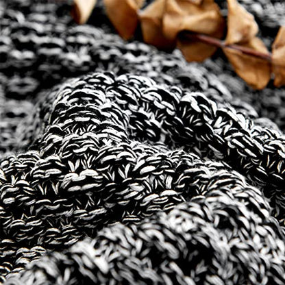 Longhui bedding 소파용 블랙 니트 담요, 부드럽고 아늑한 세탁기 세탁 가능한 100% 면 소파 담요, 무거운 1.1kg(2.5파운드) 무게, 세탁 가방 포함, 블랙 앤 화이트 - color: 2-블랙., size: 51" x 63", Standard