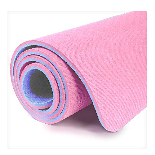 Hatha Yoga Extra Thick TPE Yoga Mat - 72"x 32" Thickness 1/2 Inch -Eco Friendly- With High Density Anti-Tear Exercise Mats For Home Gym Travel & Floor Outside - color: Pink/Blue