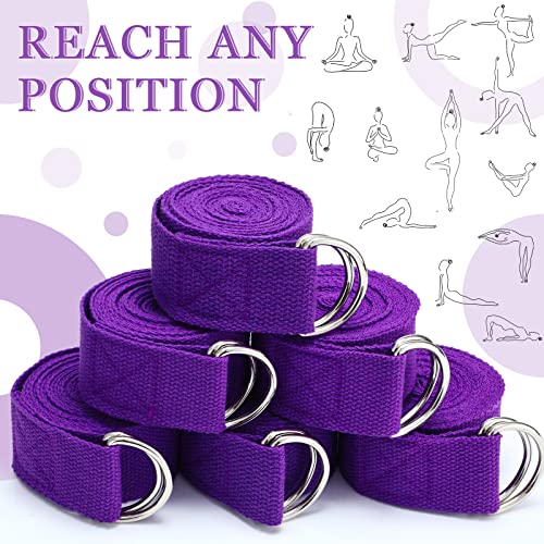 6 Pcs Yoga Straps for Stretching 8 Ft, Safe D Ring Buckle - color: Purple