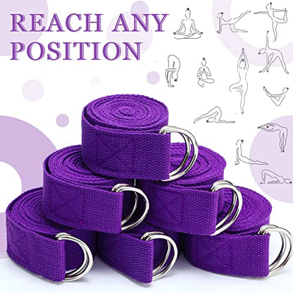 6 Pcs Yoga Straps for Stretching 8 Ft, Safe D Ring Buckle - color: Purple