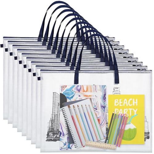 Reginary 10 Pcs Art Portfolio Bags 19x25, Waterproof PVC Zipper,Navy | Poster Storage Portfolios for Teachers Artists Students, Classroom Bulletin Board Supplies, Art Organizer, Protects Drawings - color: Navy