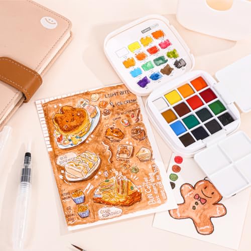 Mini Watercolor Paint Set, 16 Colors Pocket Travel Paint Kit | All in 1 Portable Watercolor Kit with Sketchbook, Brush Pens, Palette, Painting Art Kit for Beginner, Artist, Macaron - color: Macaron Colors
