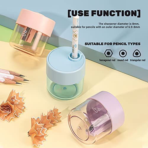 Golcellia 3 Pack Handheld Pencil Sharpeners Single Hole Back to School | Compact colored handheld pencil sharpener, dual holes, steel blade and shavings box for classroom office back to school