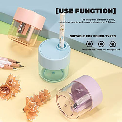 Golcellia 3 Pack Handheld Pencil Sharpeners Single Hole Back to School | Compact colored handheld pencil sharpener, dual holes, steel blade and shavings box for classroom office back to school