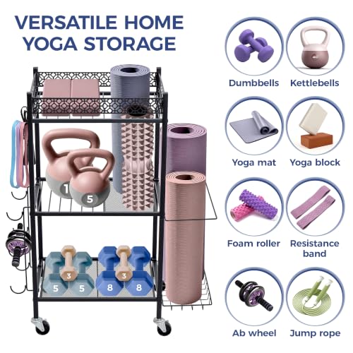 Yoga Mat Storage Rack with Wheels Home Gym Essentials