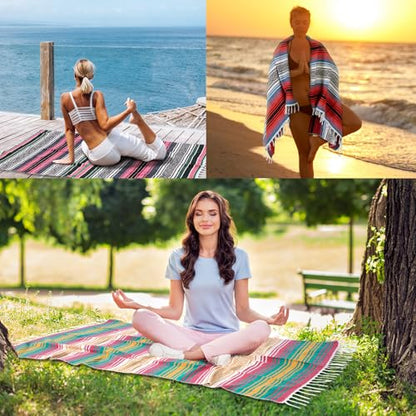Peryiter 9 Pcs Mexican Yoga Blanket Striped Falsa, 45x70,Pastel Colors - color: Pastel Colors