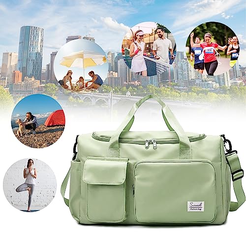 Suruid Gym Bag with Shoe Compartment, Sports Duffle Bag for Women, Green - color: Green
