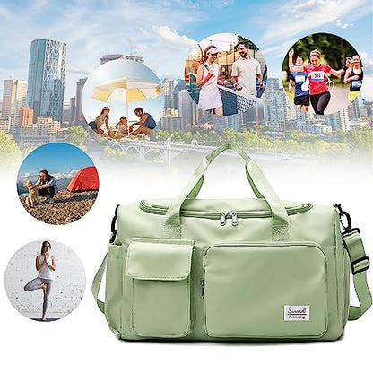 Suruid Gym Bag with Shoe Compartment, Sports Duffle Bag for Women, Green - color: Green