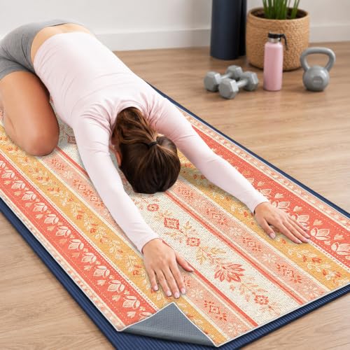 Hot Yoga Towel Non Slip, Ultra-Absorbent Yoga Mat Towel, Soft with Printed Design, Machine Washable, Yoga Pilates Towel Suitable for Exercise, Pilates, Yoga, 72x27in.Orange Stripe - color: Orange Stripe