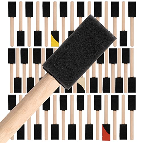 Mister Rui 50-Pack 1 Inch Sponge Paint Brushes with Wood Handles | High-Absorbency Foam Brushes for All Paints, Stains & Varnishes. Smooth, Drip-Free on Crafts, Furniture & Touch-Ups - color: Foam Brush Set | Pack of 50
