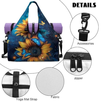 Yoga Mat Bag for Men Women Canvas Yoga Mat Carrier Take In Out Mat Easily for Beach Swim Bags Pool Sports Gym - color: Blue Butterfly