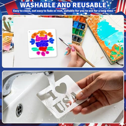 72 PCS 3x3 Inch Independence Day Stencils for Painting - Reusable USA Flag Patriotic Painting Templates, Red White and Blue Party Supplies for 4th of July Memorial Day Painting Stencil - style: 72 PCS Independence Day