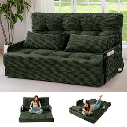 MAXYOYO Adjustable Folding Sofa Bed Couch with 2 Pillows, Dark Green - color: Dark Green