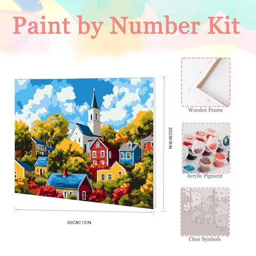 Auremi Castle Framed Paint by Number for Adults,DIY Landscape Painting by Number Kits on Canvas Acrylic Oil Painting Kits for Adults Paint by Number Kits for Home Decor 20x30cm - color: Paint by number 001