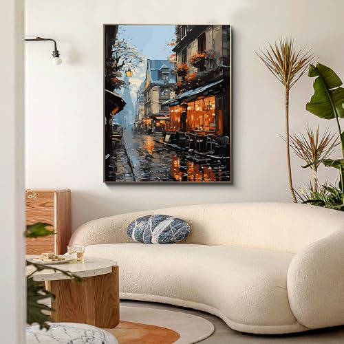 PRASIO Paint by Numbers Kit for Adults Beginner, Street View Adult Paint by Number Kits on Canvas, DIY Acrylic Watercolor Oil Paint by Number for Adults for Home Decor Gift 16x20 Inch - color: XM-OP-BarStreet-4050