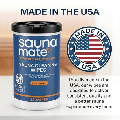 Sauna Cleaning Wipes, 220 Count, Unscented Disposable Sauna Wipes, Cleans Sweat, Oil & Grime Between Uses, For Sauna Benches & Backrests, Home, Gym & Commercial Use