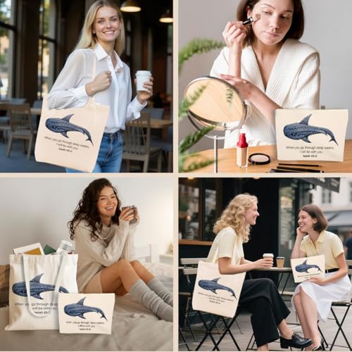 Whale Shark Makeup Bag Canvas Tote Bag Gifts for Women Friend Birthday Beach Shopping Appreciation Christmas - color: Deepwatersisaiah 388