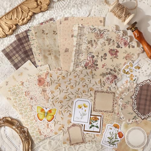 OKUPAN Scrapbook Supplies Kit – 100Pcs Vintage Floral Scrapbook Paper & Junk Journal Stickers, Journaling Supplies for Bullet Journaling, Retro Crafts, Mixed Media, Planner, Collage Card Album(Yellow) - color: Yellow