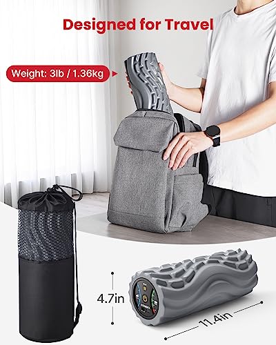 FITINDEX Vibrating Foam Roller for Exercise,5 Vibration Speeds,Rechargeable | Yoga Roller, Electric Roller for Deep Tissue Massage, Massge Foam Roller for Back, Legs & Shoulders, FSA Eligible HSA - color: Gray