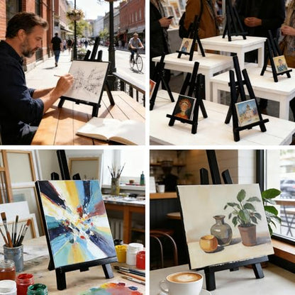 Artkey Black Wooden Display Easel Stand, 13 Inch Folding Tabletop A-Frame Mini Easels for Canvas, Photos, Wedding Signs & Menus, Solid Radiata Pine Wood, 2 Pack - color: Black