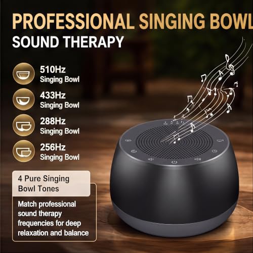 Portable Electronic Tibetan Singing Bowl, 9 Healing Sound Modes with Long Cycle Play, Auto Shutoff Timer, Smart Memory Touch Control Meditation Sound Machine for Yoga, Reiki, Relaxation & Deep Sleep - color: black