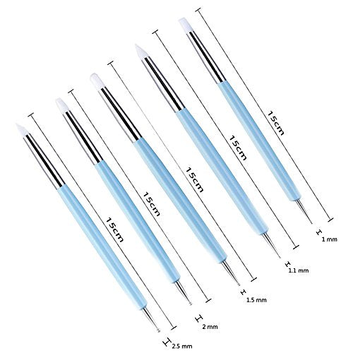 Ecjiuyi 9PCS Sculpting Tools,4PCS Double-Ended Metal Ceramic Clay Ball Stylus Dotting Tools and 5PCS 2 Way Silicone Polymer and Embossing Paper Flower Indentation Tool Set - color: blue