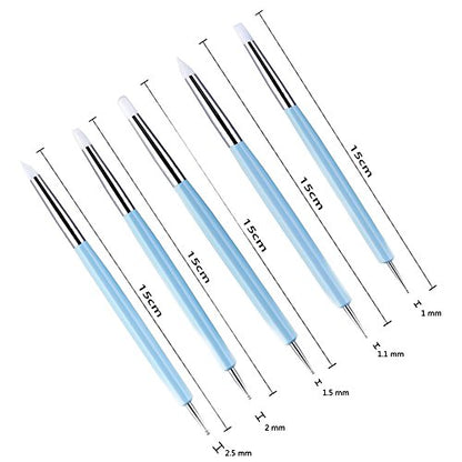 Ecjiuyi 9PCS Sculpting Tools,4PCS Double-Ended Metal Ceramic Clay Ball Stylus Dotting Tools and 5PCS 2 Way Silicone Polymer and Embossing Paper Flower Indentation Tool Set - color: blue