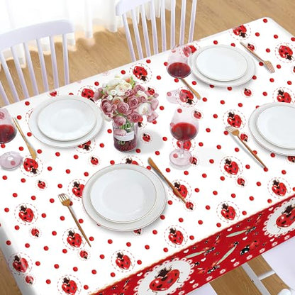 1Pc Ladybug Insect Party Plastic Tablecloth 54 x 87 Inch Long Table Cover, Coccinella Septempunctata Party Tablecover for Ladybird Theme Kids Baby Shower Birthday Dinner Picnic Kitchen Event - color: Ladybug Insect