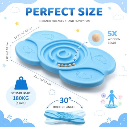 Vinsot Egg Shape Balance Board with Wooden Beads for Kids Child Interactive Toy Sensory Integration Training Coordination Focus Non Slip Wobble Board for Indoor Outdoor