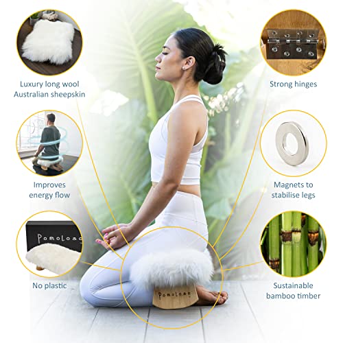 Meditation Bench Luxury Genuine Sheepskin Seat Cover meditate deeper & longer in pure comfort - mindful prayer kneeler - unique ergonomic design supports back and knees to bring health & wellbeing