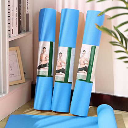 Amylove 12 Pieces Yoga Mats Bulk 68x24x0.12 Inch Exercise Non Slip Fitness Workout Mats for Women Men Home Workout Gym Yoga - color: Light Blue