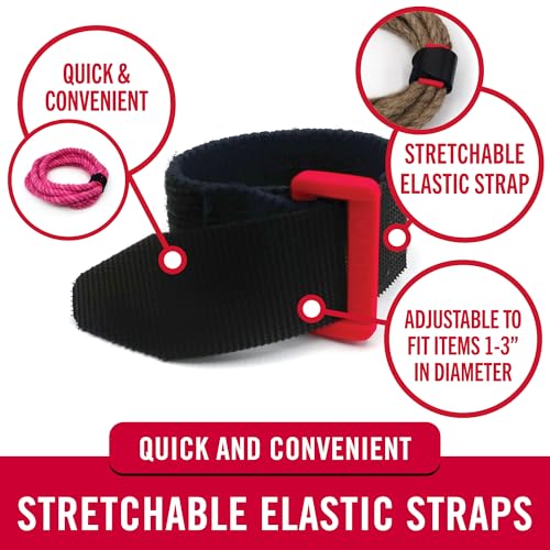 VELCRO Brand Elastic Cinch Straps with Buckle, 8in x 1in, Black, 4 Pack | Fully Adjustable Stretch Straps For Power Cords, Ropes, Cables, Camping Gear, Travel, Garage Storage, And Home Organization - size: 4PK Small 8"