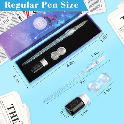 Luxiv Glass Ink Pen Set, Glass Dip Pen with Fluorescent Ink and Pen Holder Art Crystal Glass Pens for Signatures, Business Christmas Gift Glass Ink Pens (Blue, Basic) - color: Blue, style: Basic