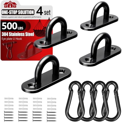 sprookber 304 Stainless Steel Pad Eye Snap Hook, M5 Ceiling Hook 500Lb,8Pcs | Hanging Kit with Screws for Hammock Chair Swing, Yoga Gym Equipment, Sun Shade Sail, Plant Hangers & Marine Boat Hardware - size: 2 Inch, style: Black Oval