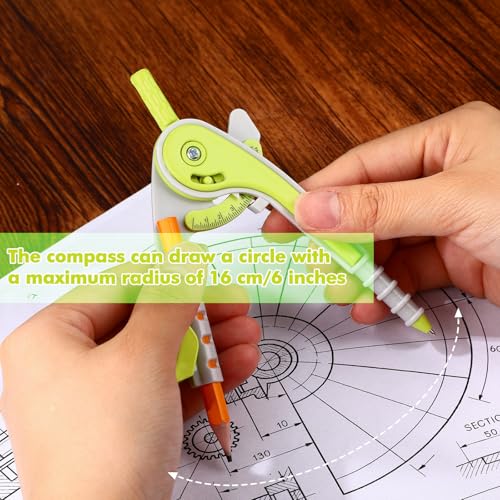 Zonon 1 Set Plastic Geometry Math Set 7 Pcs Includes 6'' / 4 '' Protractor, Drawing Compass, 45/60 Degree Triangle Rulers, 12'' / 6'' Math Ruler Transparent for Office Supplies(Yellow) - color: Yellow