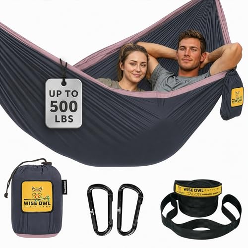 Wise Owl Outfitters Hammock for Camping Double Hammocks Gear for The Outdoors Backpacking Survival or Travel - Portable Lightweight Parachute Nylon DO Charcoal Rose - color: Charcoal & Rose, size: Double