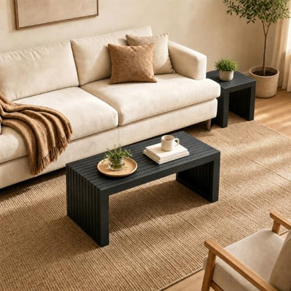 Bamboo Dining Bench, 35'' Slatted Design Entryway Bench, Black - color: Black, size: 35in