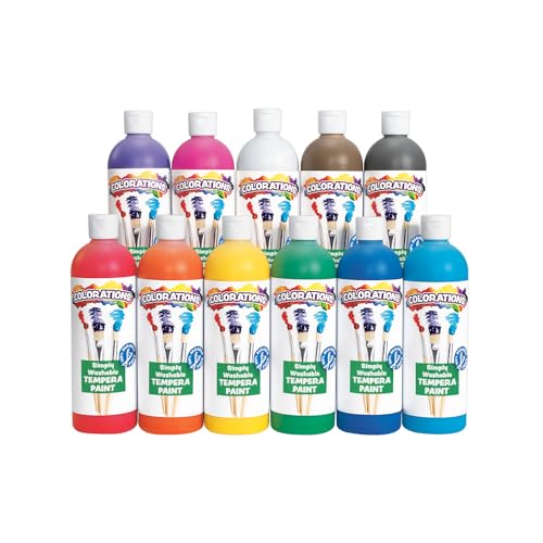 Colorations - SWT16 Simply Washable Tempera Paints, 16 fl oz, Set of 11 Colors, Non Toxic, Vibrant, Bold, Kids Paint, Craft, Hobby, Arts & Crafts, Fun, Art Supplies | Matte Finish, Vibrant Colors, Non-Toxic Craft Paint, Classroom Supplies, School & Craft