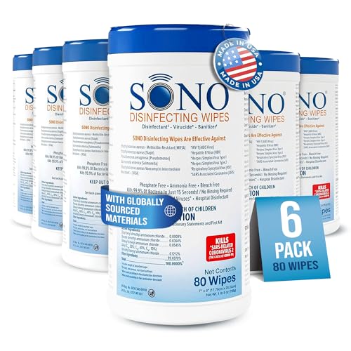 SONO Disinfecting Wipes - Alcohol-Free, No Bleach, Medical-Grade I Multi-Surface Cleaning for Home, School, Office I Gentle on Electronic Devices I Everyday Use I 480 CT (Canister of 6) - size: 6 Pack
