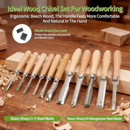 Wood Carving Kit - 23Pcs Wood Carving Tools Set,Carving Knife Set with 4Pcs Whittling Knives,11Pcs Chisel Knives,5Pcs Detail Carving Knives,1Pc Folding Saw,Wood Chisel Sets for Beginners Adults Kids