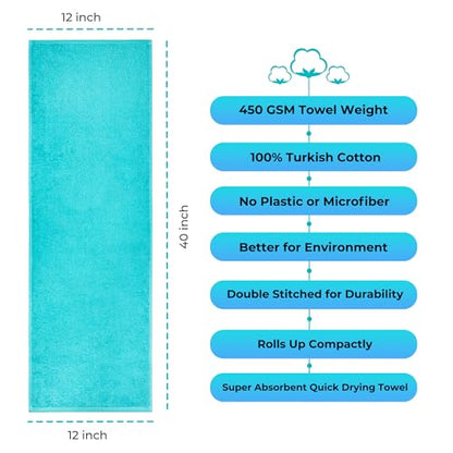 NUKURA 12’’ x 40’’, 450 GSM Sweat Towel, Extra Absorbency 100% Cotton Towel, Running, Pickleball, Gym, Neck Towel, Tennis, Camping, Turquoise - color: Turquoise