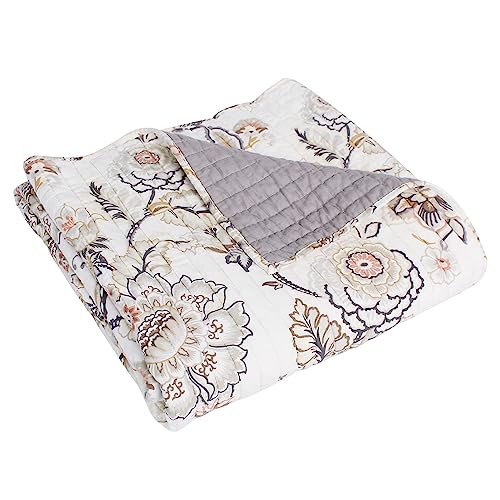 Levtex Home - Ophelia - Throw - Floral - Taupe Grey Cream Blush - Throw Size 50x60in. - Rayon/Cotton