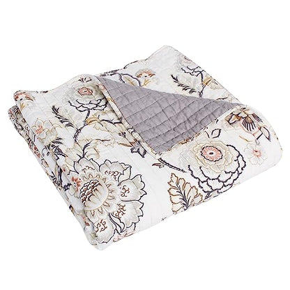 Levtex Home - Ophelia - Throw - Floral - Taupe Grey Cream Blush - Throw Size 50x60in. - Rayon/Cotton