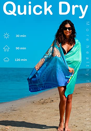 Widdonen Microfiber Beach Towel,Compact 2 Pack-71x32 Inch with Bag Travel - color: 2 Pack Turtle Fly Fish M