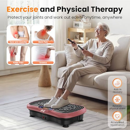 AXV Vibration Plate Fitness Platform Exercise Machine Body Vibrating Board | Curved Design Powerful 200W Bluetooth Oscillating Shake Plate for Lymphatic Drainage Recovery Whole Body Toning With Handles - color: BT.PRO.PINK