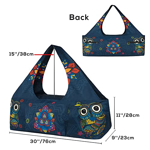 Yoga Mat Bag - Large Yoga Bag with Yoga Mat Strap, Zipper and Pockets - Yoga Bags and Carriers Fits All Your Stuff - Personalized Yoga Mat Bags for Women Fits Most Size Mats - color: Mandala Owl