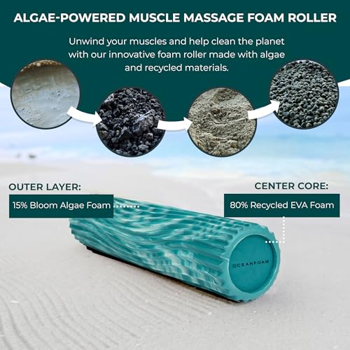 Oceanfoam Tidal Roller - Jade & Seafoam Marbled - Muscle Massage Foam Roller for Back Pain & Stretching - Firm and Ergonomic Wide Wave Textured - Yoga, Athletics, & Wellness - Full Size, 20" x 5" - color: Jade & Seafoam Marbled
