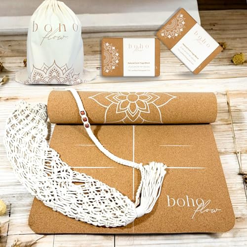 Complete Yoga Bundle with Premium Cork Yoga Mat, Stylish Carry Bag and Practical Cork Yoga Blocks Set with Strap and Storage Bag.