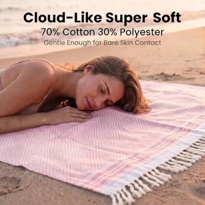 Yongoes Turkish Beach Towel Blanket Oversized 82x88 Pink Boho - color: Pink, size: Extra Large 82"x88"（208x224cm）