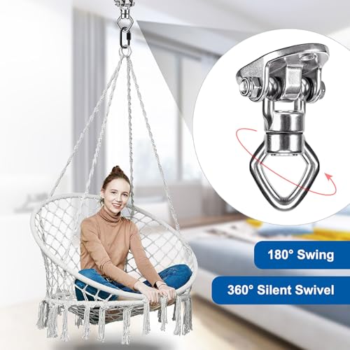 Swing Hanger Ceiling Mount with Double Bearing Hanging Chair Hanger 900 LB Capacity Stainless Steel Hammock Hardware 360° Swing Hook for Aerial Silks, Punching Bag, Hanging Chair, Gymnast Ring - color: 2 Holes Base Silver Swing Hanger